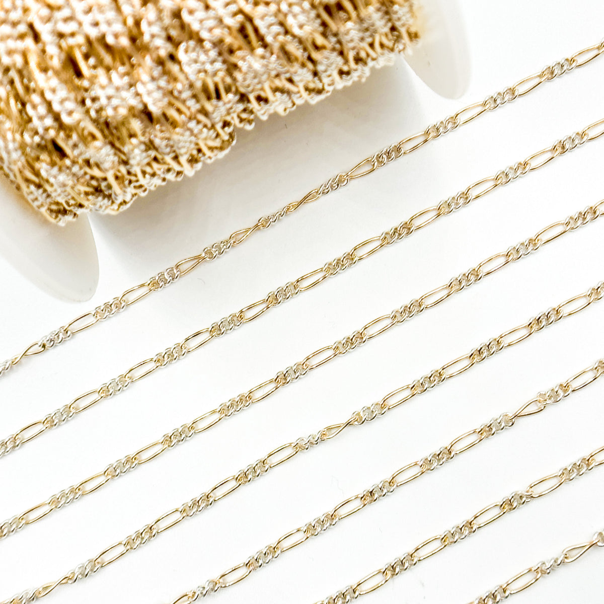 XM/2531C/SP. 14k Gold Filled and Sterling Silver 1 Long and 3 Short Link Chain