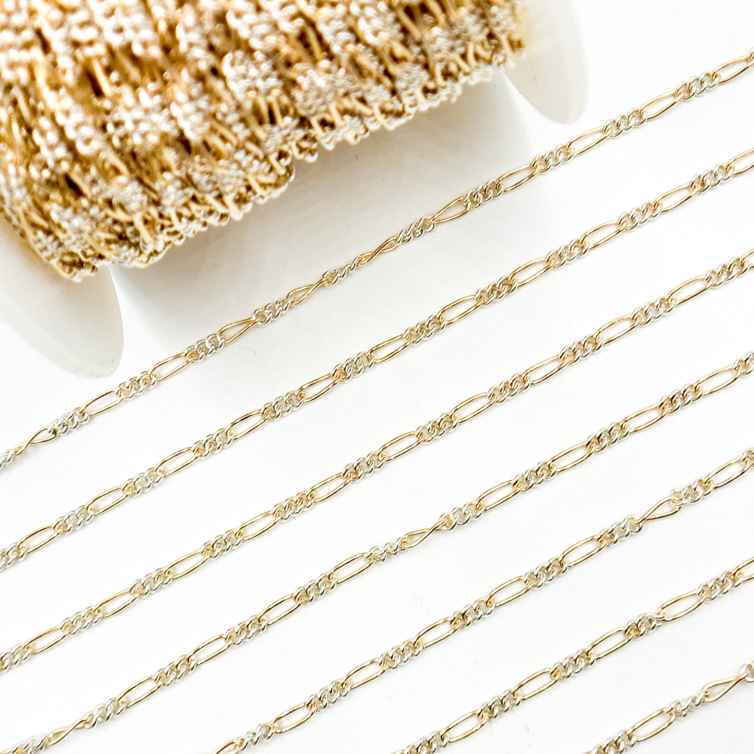 XM/2531CTT. 14k Gold Filled and Sterling Silver 1 Long and 3 Short Link Chain