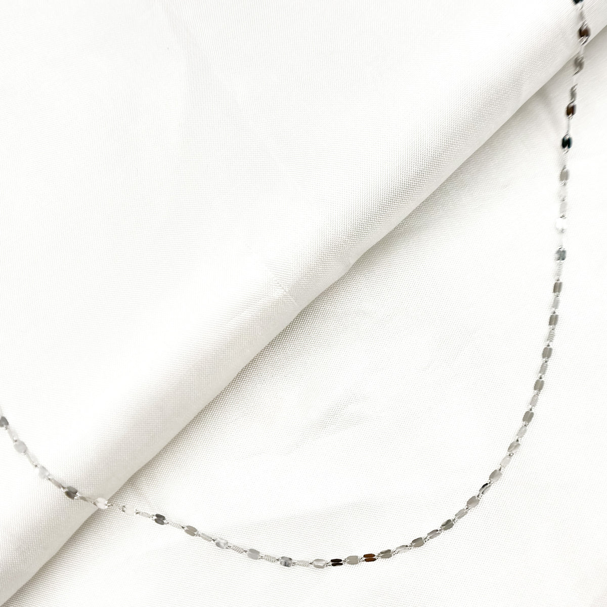 14K Solid White Gold Flat Marina Chain