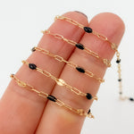 Load image into Gallery viewer, V295BKGF. 14K Gold Filled Black Color Enamel with Paperclip and Diamond Cut Marina Links