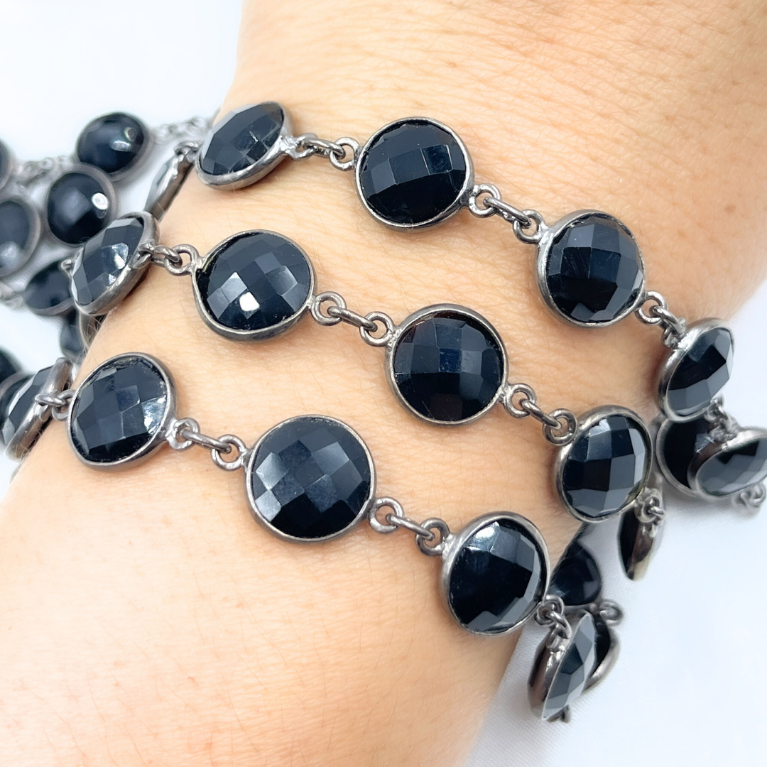 Black Spinel Round Shape Bezel Oxidized Wire Chain. BSP12