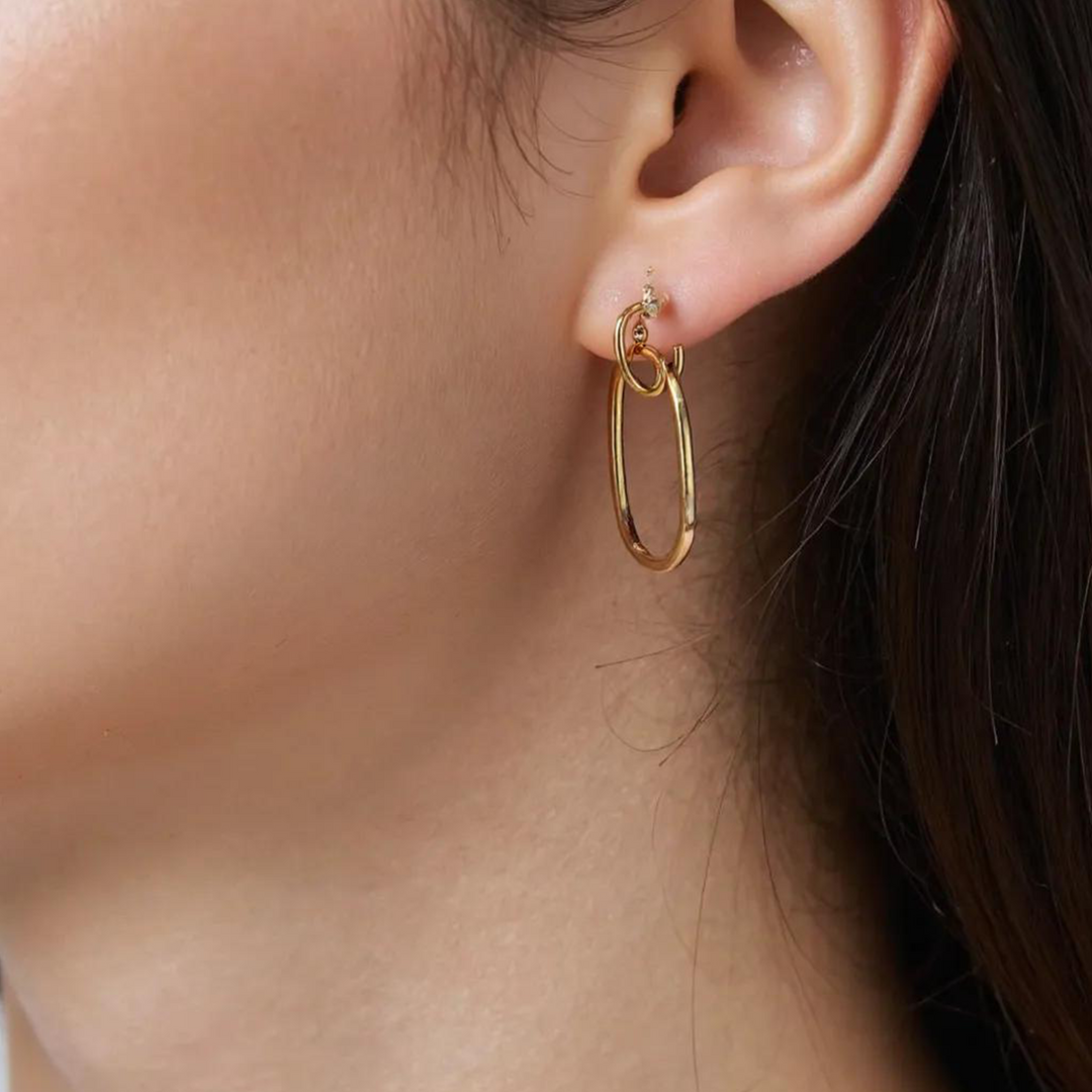 15850022597. 14k Solid Gold Flat Oval Hollow Dangle Earrings