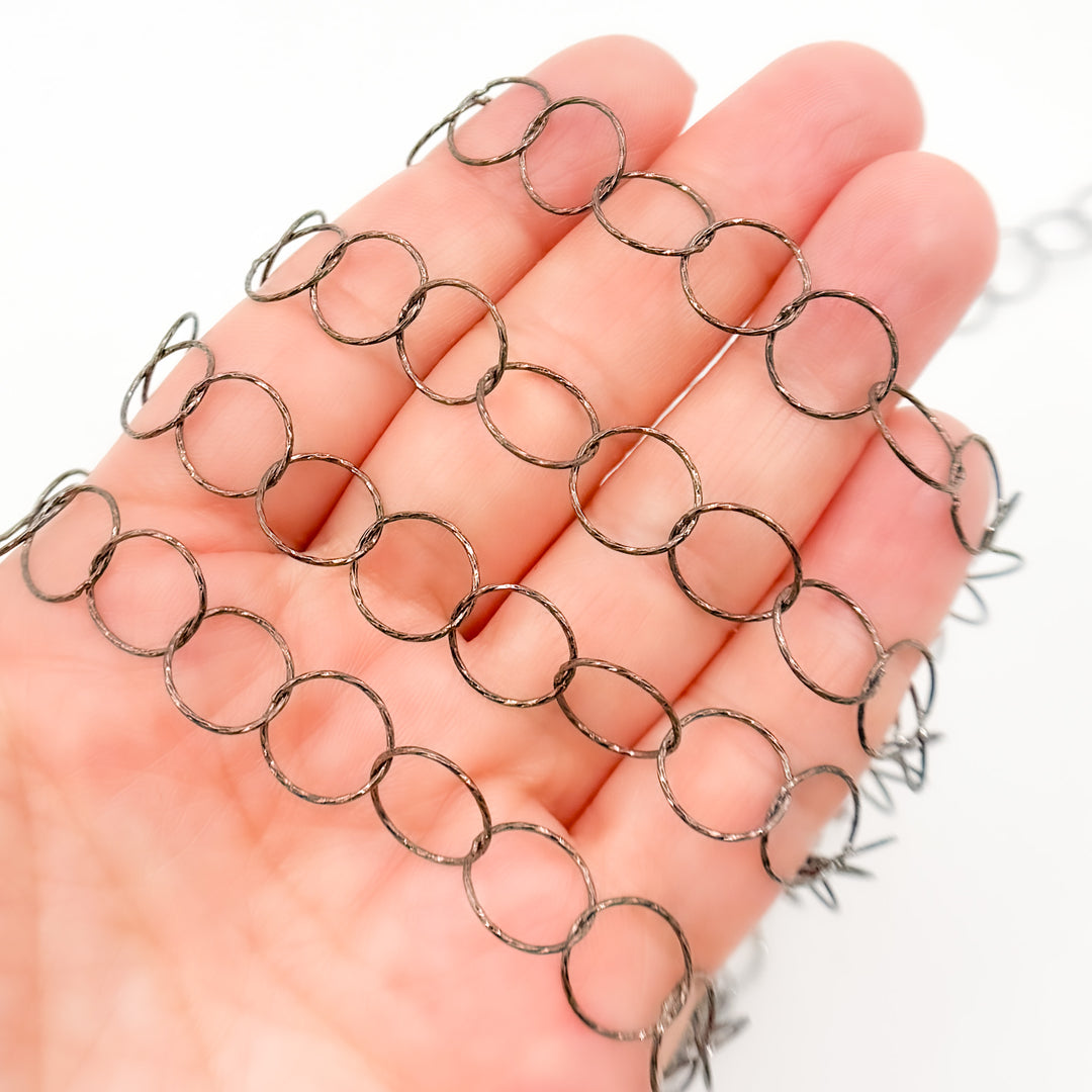 Black Rhodium Sterling Silver Diamond Cut Round Link Chain