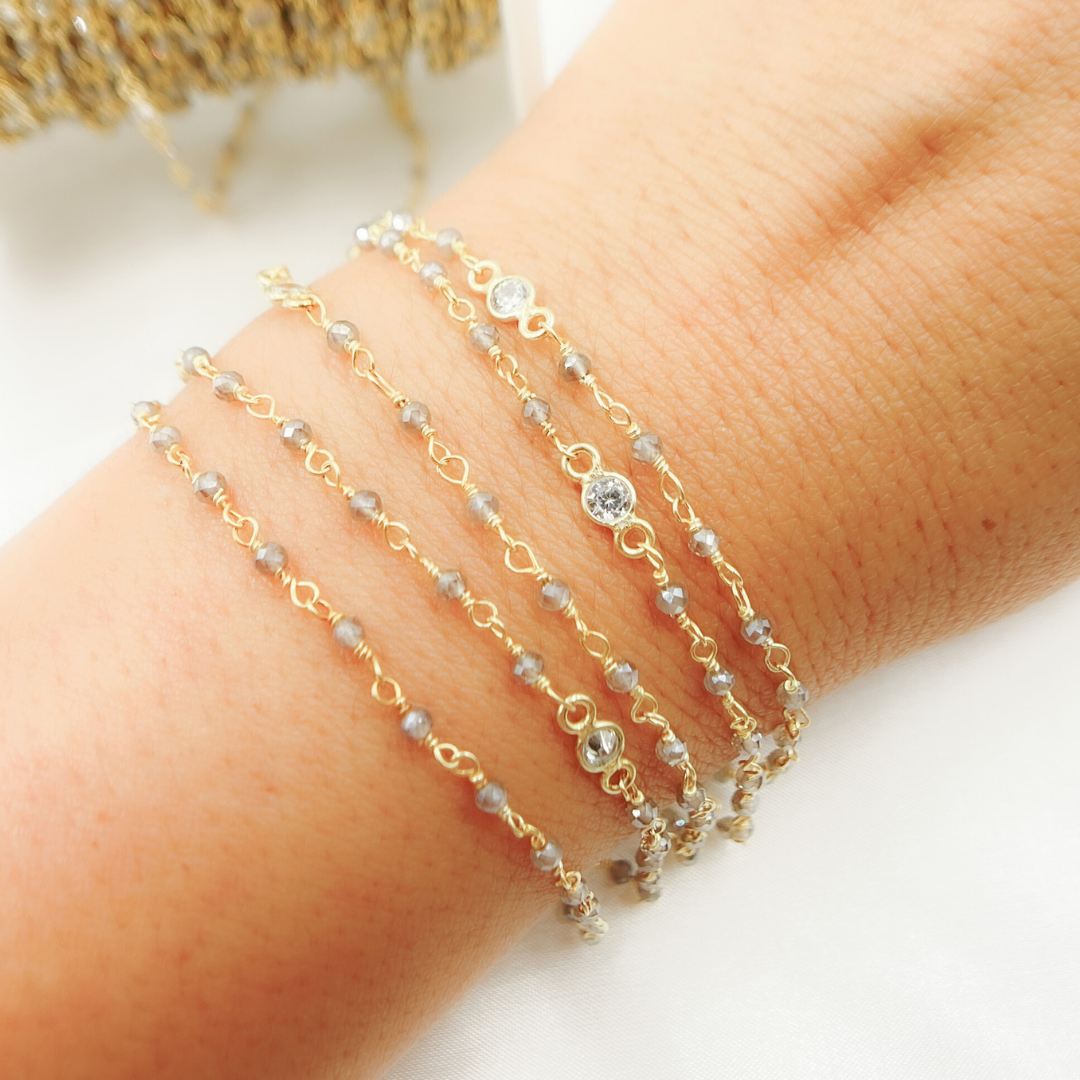 Coated Gray Moonstone & C.Z Wire Chain