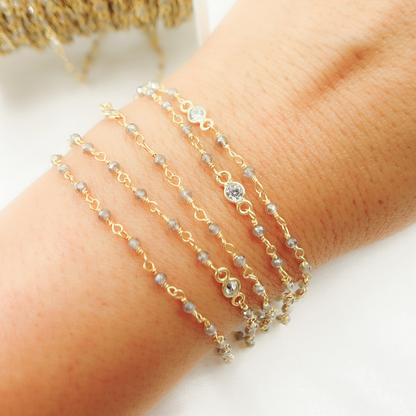 Coated Gray Moonstone & C.Z Wire Chain