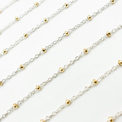 XM/S1322E/11G/SP. Sterling Silver Cable Chain with 14K Gold Filled Beads – Mixed Metal Design