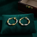 Load image into Gallery viewer, GER32. 14K Solid Gold Twist Round Classic Hollow Hoop Earrings
