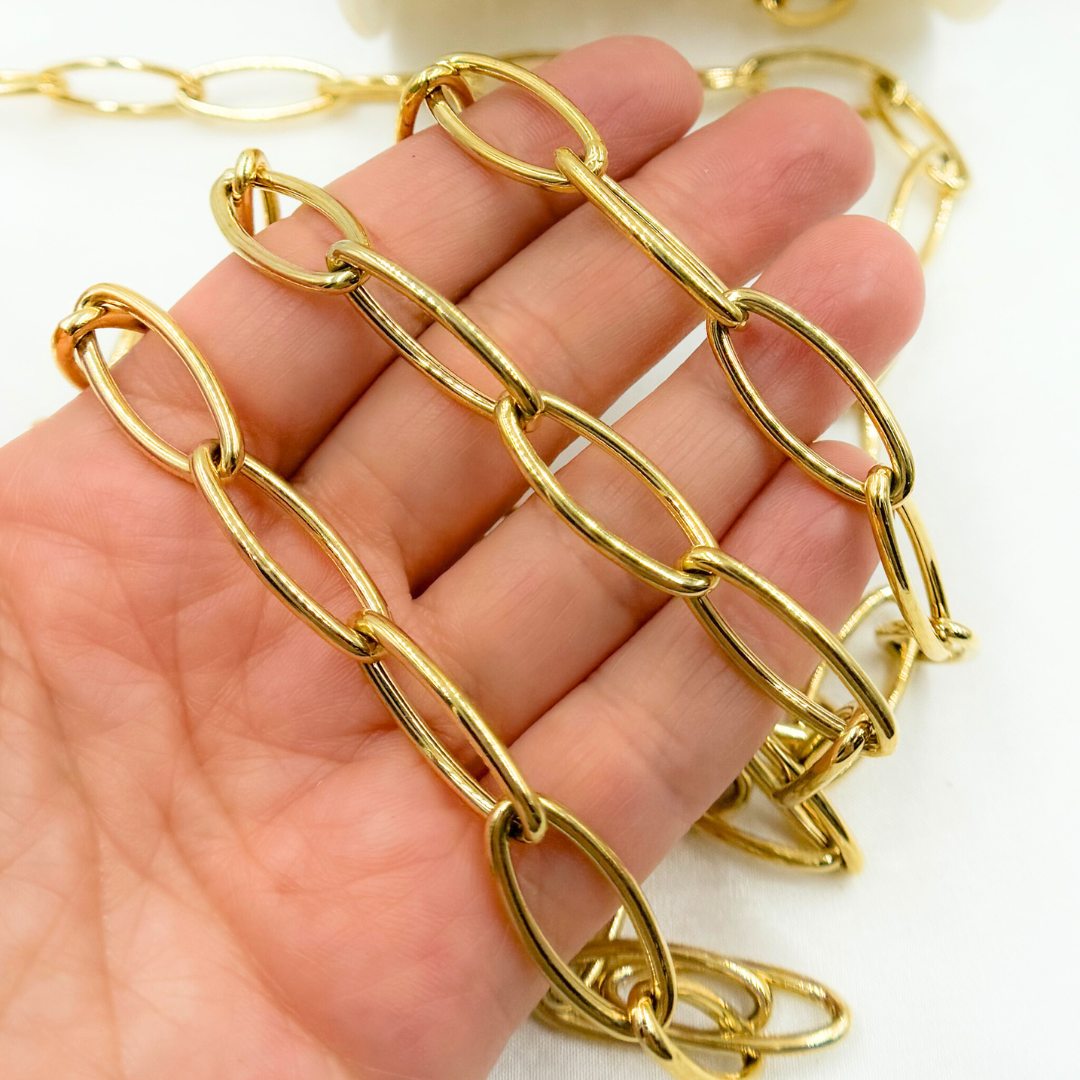 Y122GP. Gold Plated 925 Sterling Silver Smooth Hollow Oval Link Chain