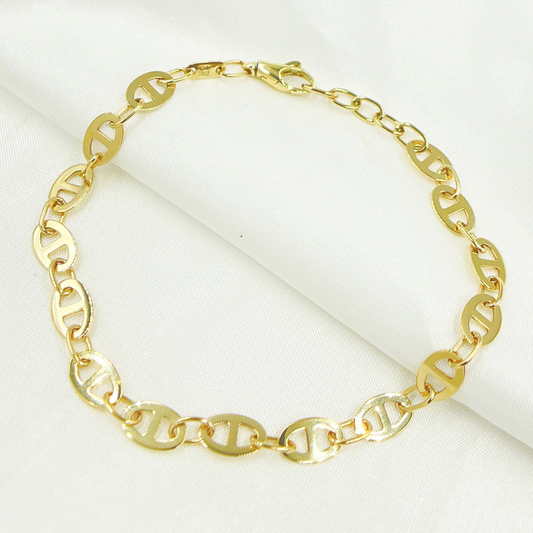 14K Solid Yellow Gold Flat Marina Link Bracelet