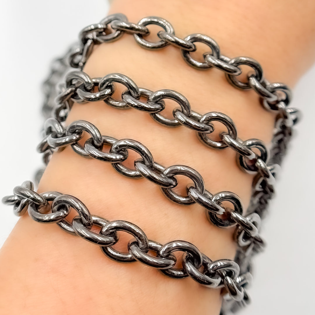 V268BR. Black Rhodium Sterling Silver Heavy Oval Link Chain