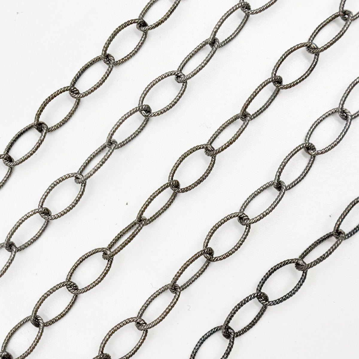 Black Rhodium Sterling Silver Twisted Round Link Chain