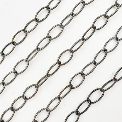 Black Rhodium Sterling Silver Twisted Round Link Chain