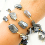 Load image into Gallery viewer, Coated Labradorite Organic Shape Gold Plated Wire Chain. CLB1
