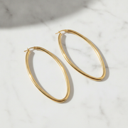 GER152. 14K Solid Gold Hollow Oval Hoop