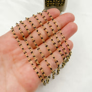 925 Sterling Silver Gold Plated Black Enamel Cable Link Chain