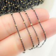 Oxidized 925 Sterling Silver Satellite Gold Plated Cube Chain