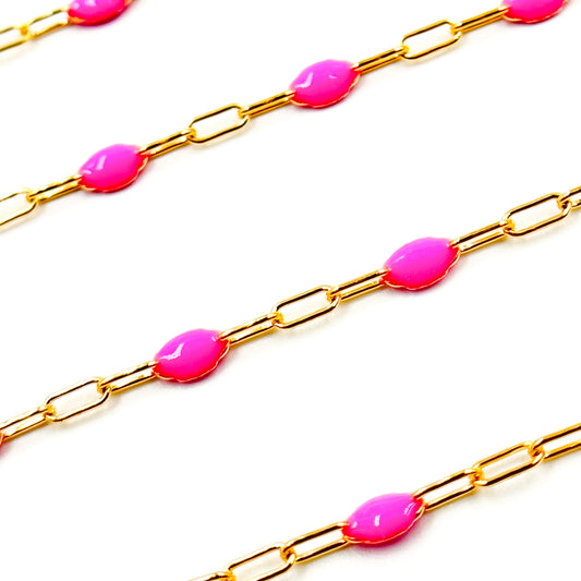 14k Gold Filled Pink Color Enamel Satellite Cable Chain