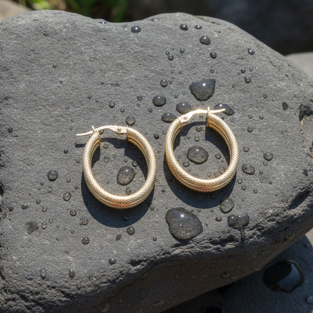 15850025517. 14K Solid Gold Smooth and Textured Oval Hollow Hoop Earrings