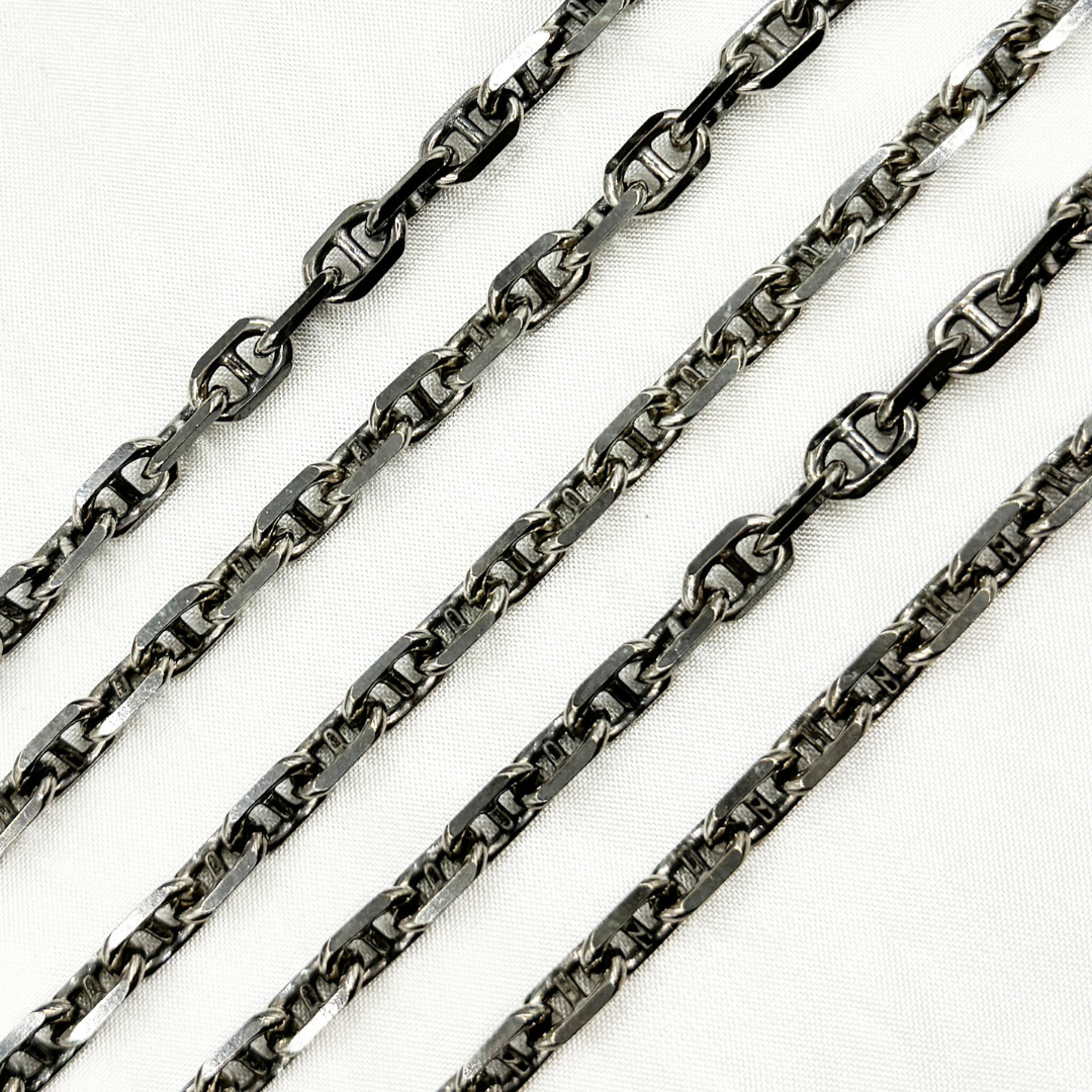 Oxidized 925 Sterling Silver Diamond Cut Marina Link Chain. Y75OX