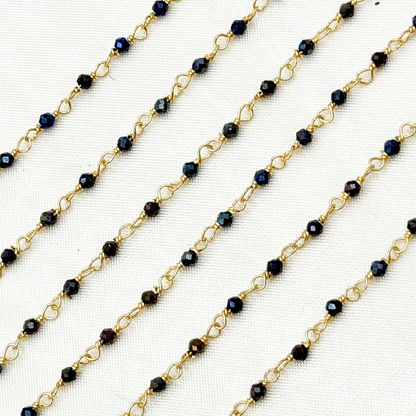 Coated Black Spinel Gemstone Faceted Rondel Wire Wrapped Chains.