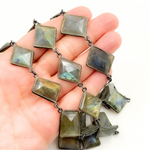 Load image into Gallery viewer, Labradorite Rhomb Shape Bezel Oxidized Wire Chain. LAB20
