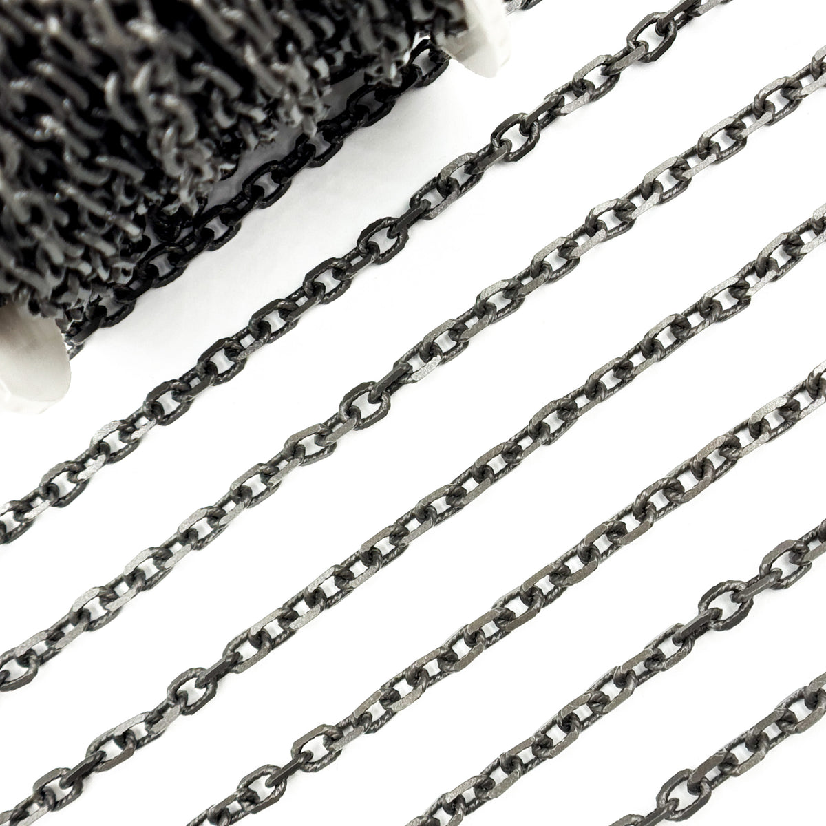 V33BRM. Black Rhodium Matte Sterling Silver Diamond Cut Cable Link Chain