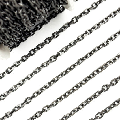 V33BRM. Black Rhodium Matte Sterling Silver Diamond Cut Cable Link Chain