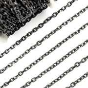 V33BRM. Black Rhodium Matte Sterling Silver Diamond Cut Cable Link Chain