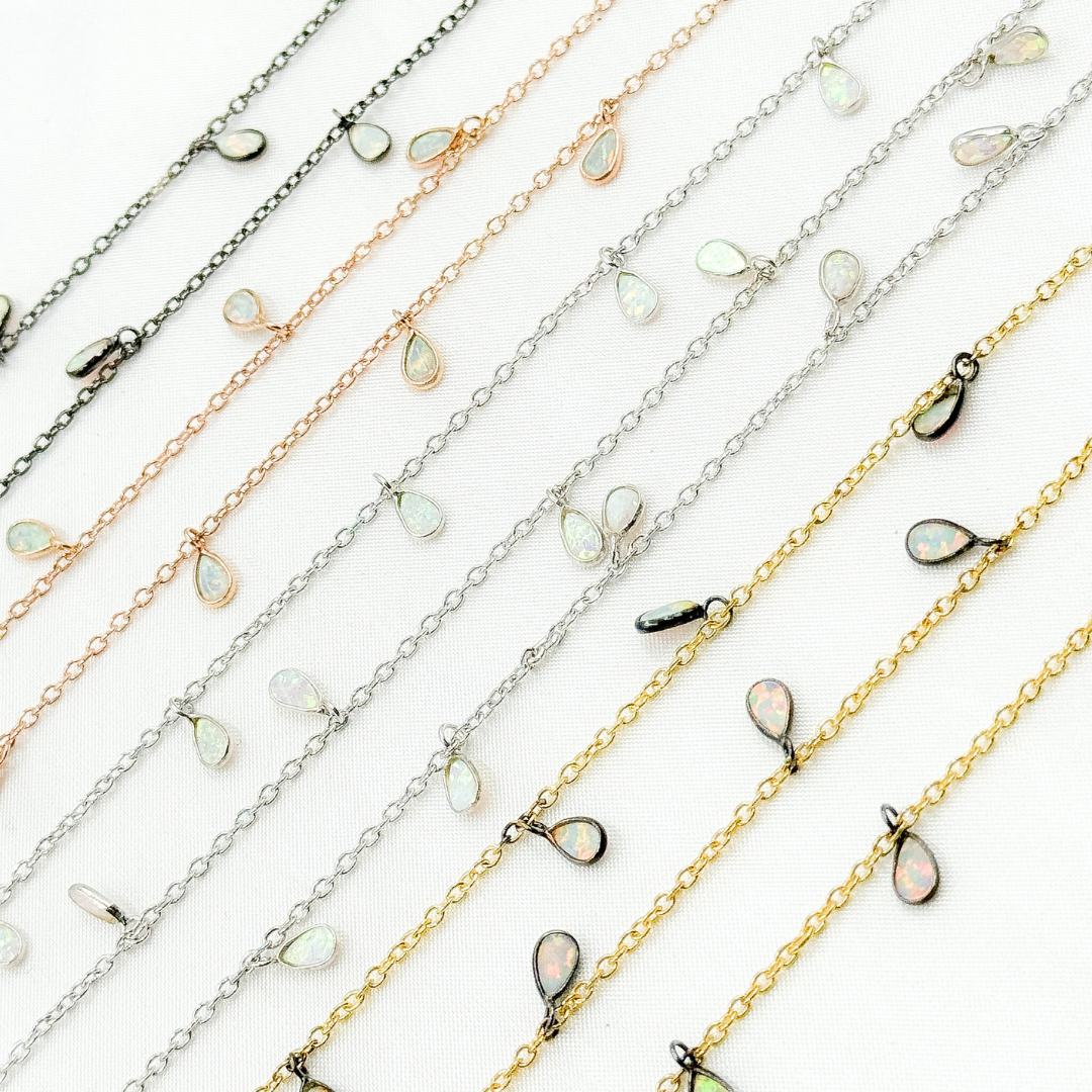 Created White Opal Tear Drop Shape Dangle Chain