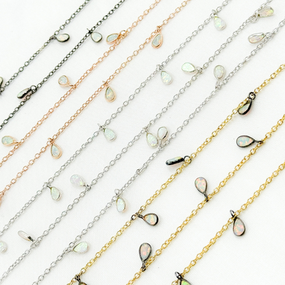 Created White Opal Tear Drop Shape Dangle Chain