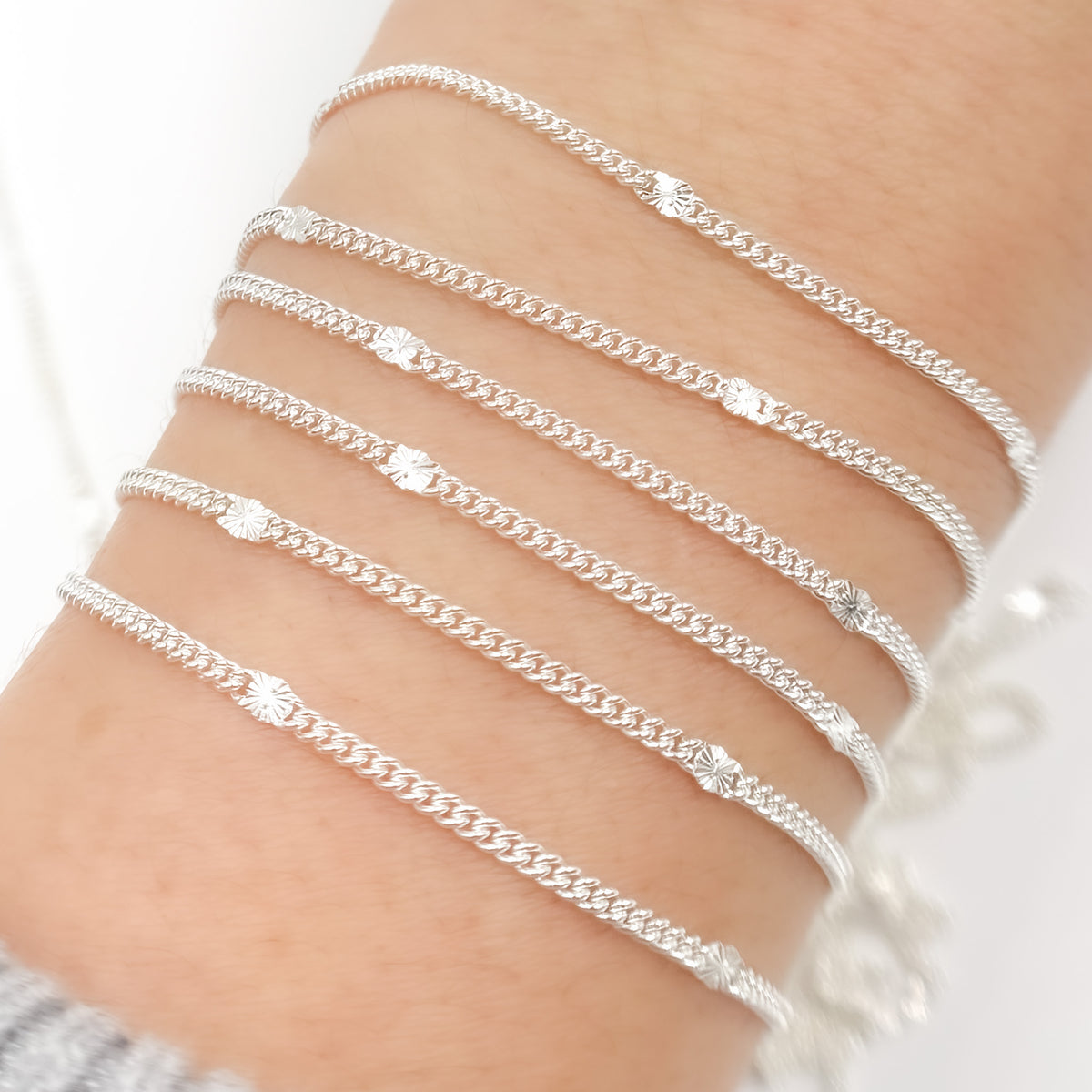 Sterling Silver Curb and Diamond Cut Link Chain