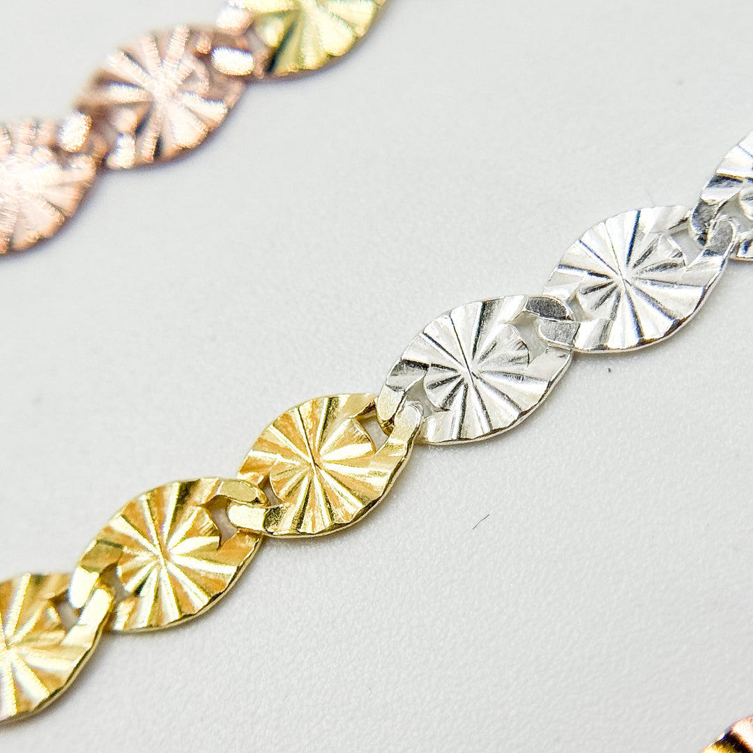Z120GSR. White Silver, Gold Plated, and Rose Gold Plated Silver Diamond Cut Marina Chain