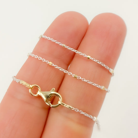 White Sterling Silver Chain with Gold Plated Cubes