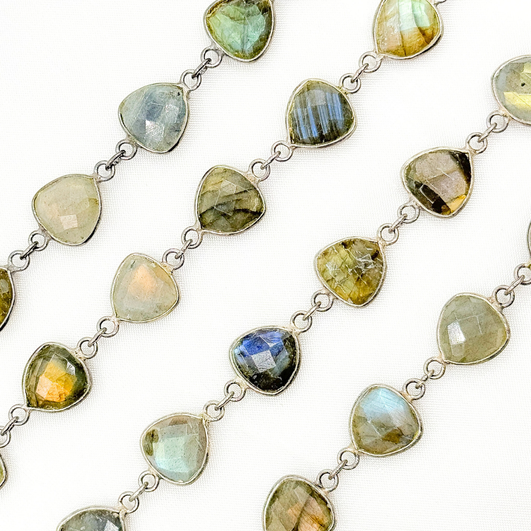 Labradorite Triangle Shape Bezel Oxidized Wire Chain