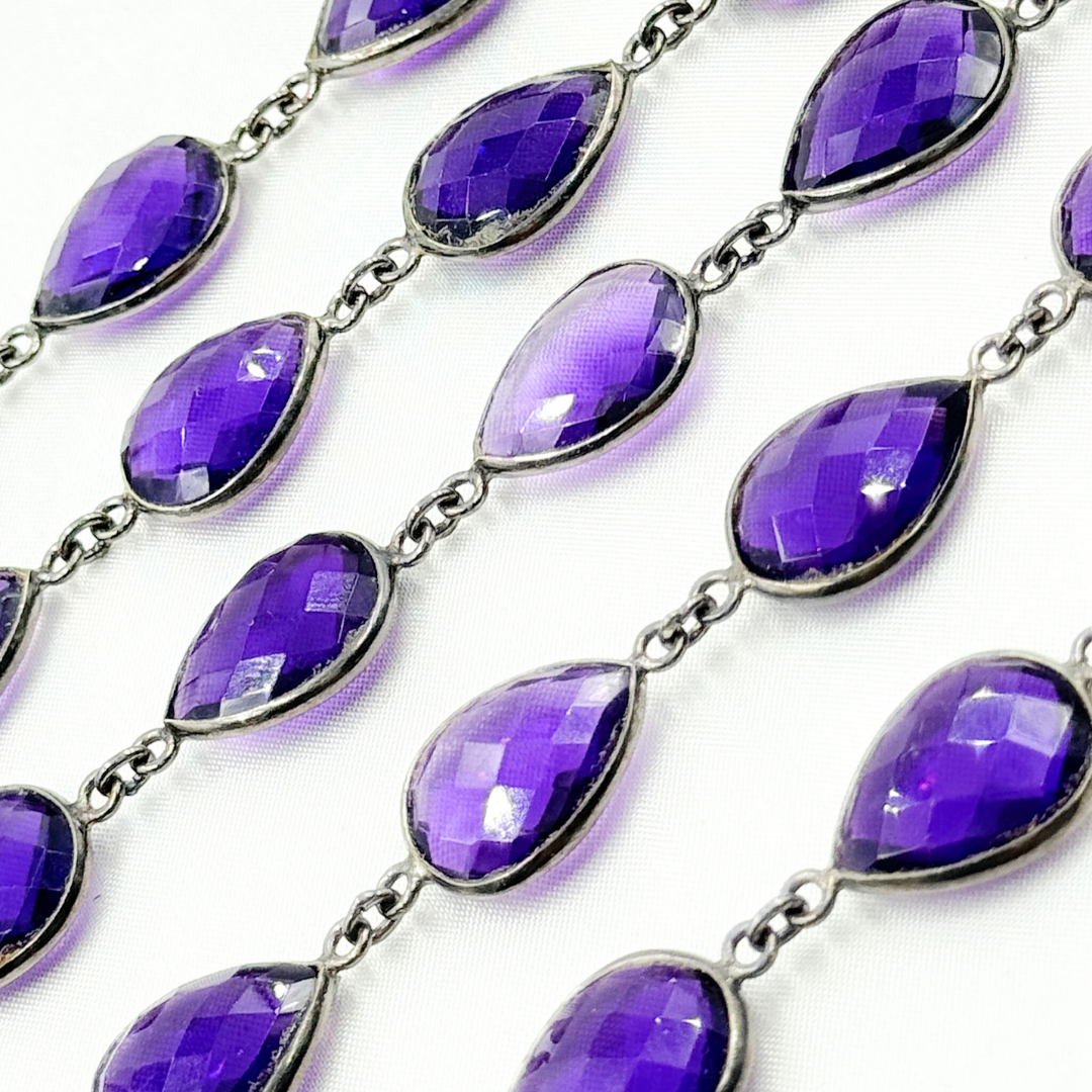 Hydro Amethyst Quartz Pear Shape Bezel Oxidized Wire Chain