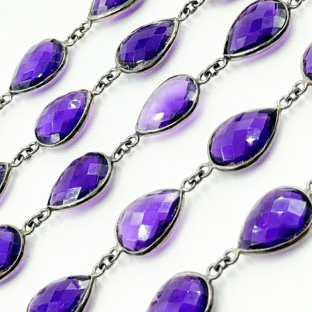 Hydro Amethyst Quartz Pear Shape Bezel Oxidized Wire Chain. AME4