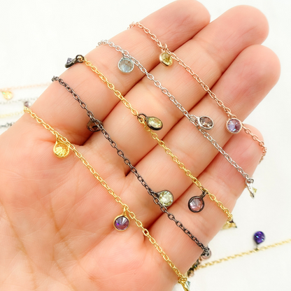 Multi Color Cubic Zirconia 4mm Round Shape Dangle Chain
