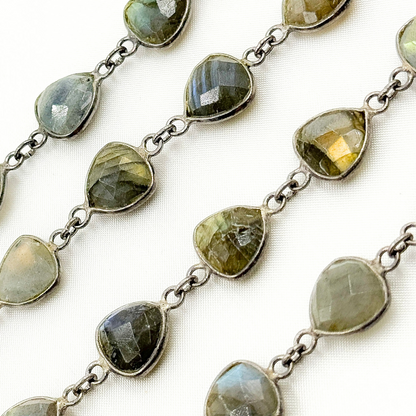 Labradorite Triangle Shape Bezel Oxidized Wire Chain