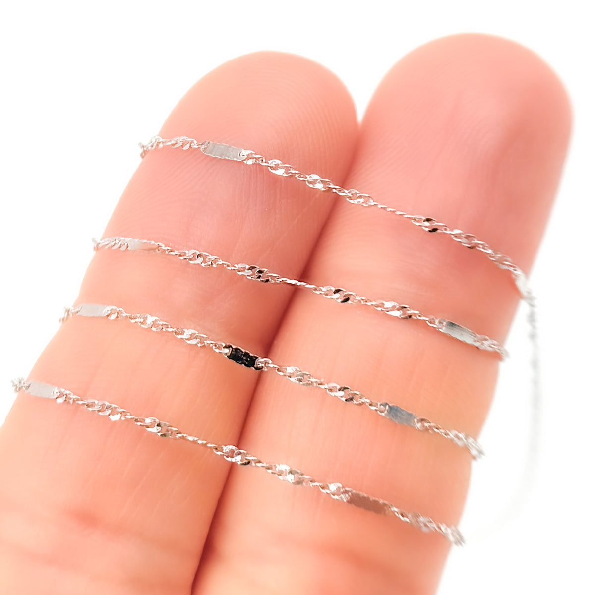 4K White Solid Gold Flat Bar and Singapore Link Necklace