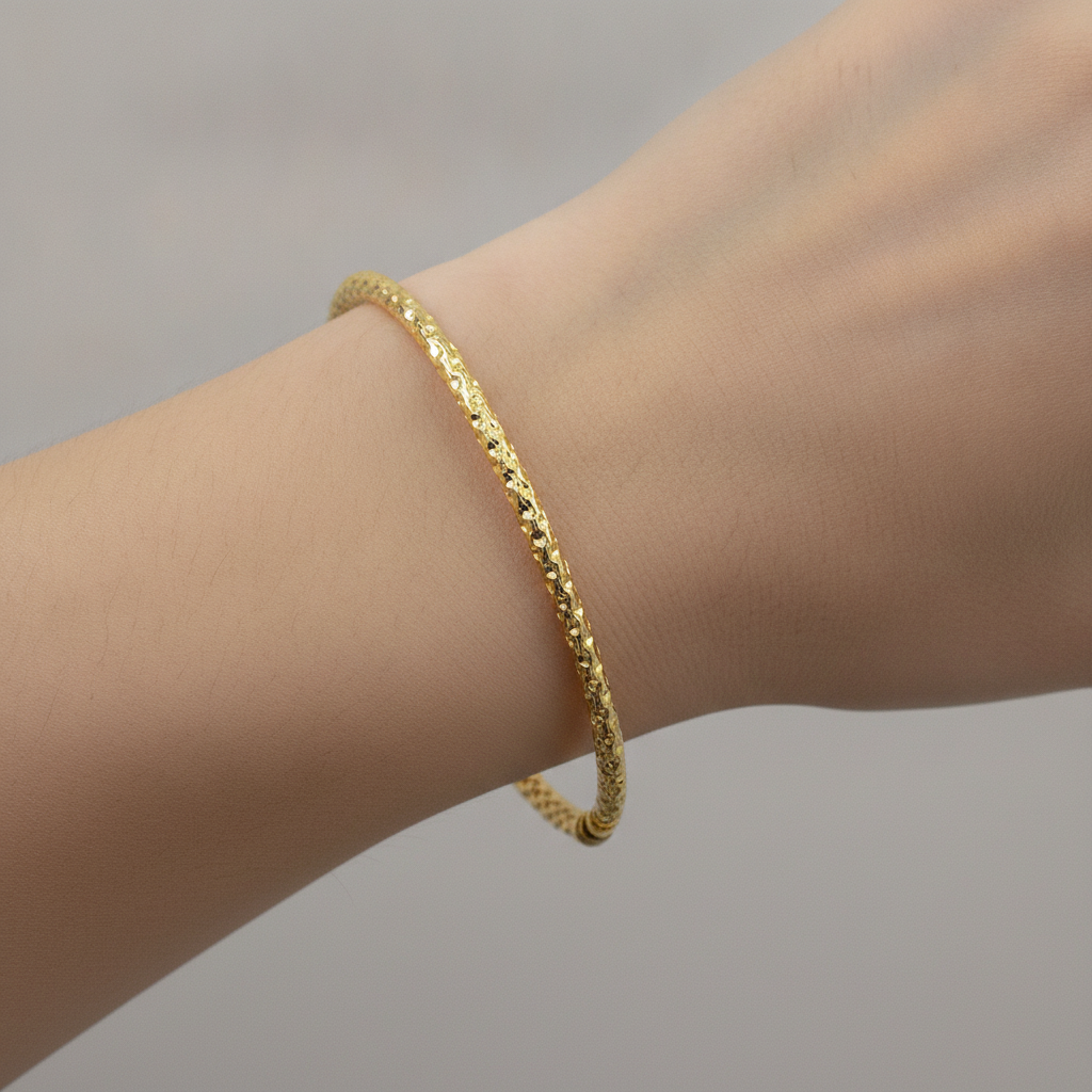 Bangle4. 14K Gold Diamond-Cut Hollow Bangle Bracelet