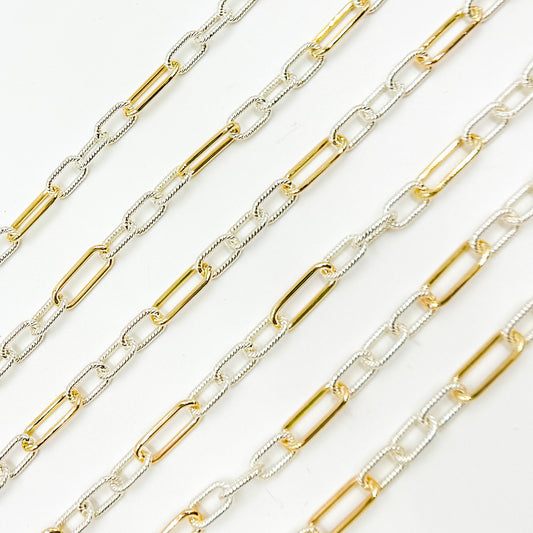 V307TT. Gold Filled and Silver Mixed Link Chain – Smooth Long Links and Twisted Short Links