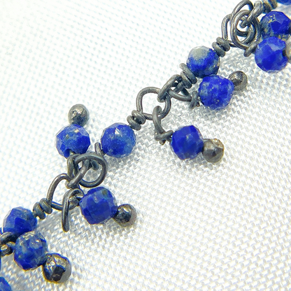 Lapis Lazuli Cluster Dangle Oxidized Wire Chain.
