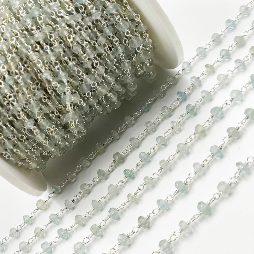 AQU30. Aquamarine Sterling Silver Wire Chain