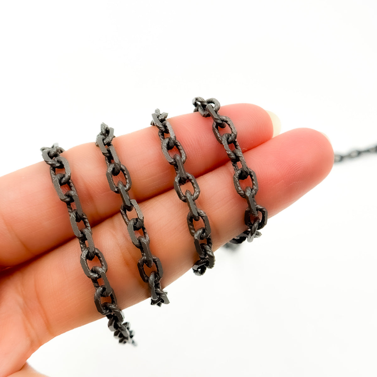 V33BRM. Black Rhodium Matte Sterling Silver Diamond Cut Cable Link Chain