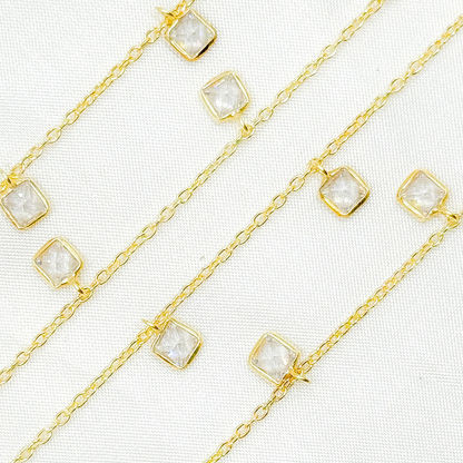 Cubic Zirconia Square 4mm Shape Dangle Chain