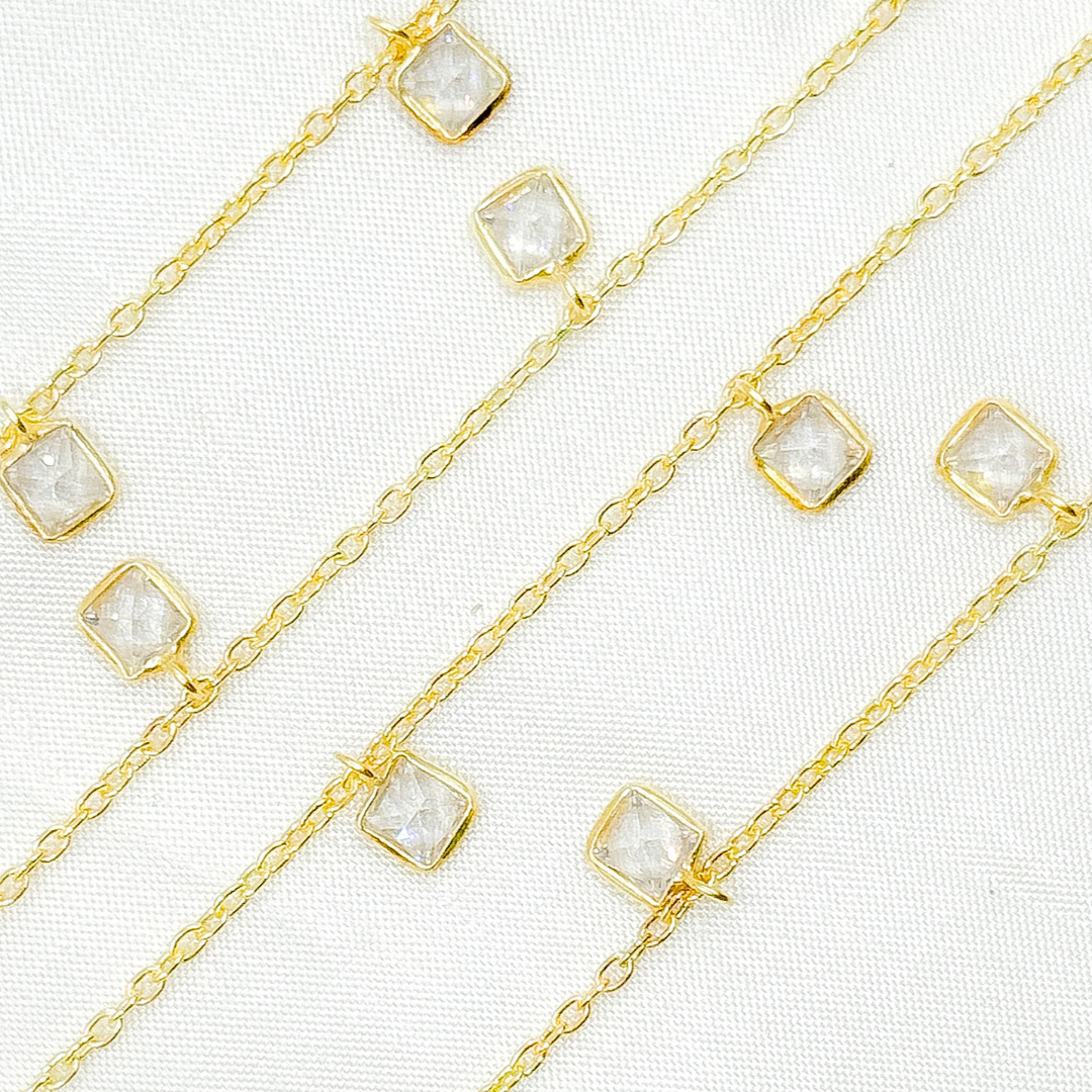 CZ2. 4mm Cubic Zirconia Square Shape Dangle Chain