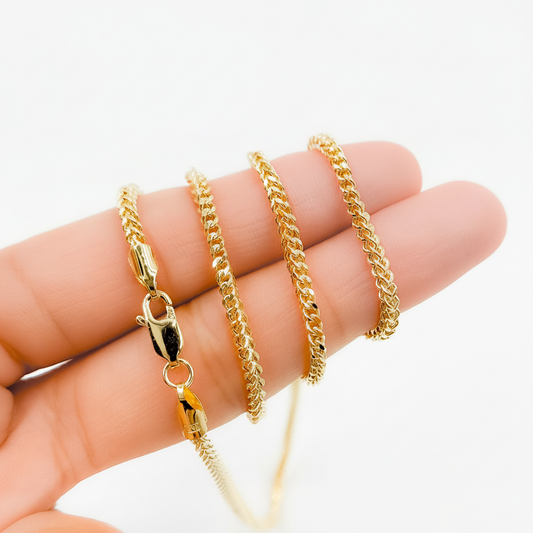 060HVI2004000. 14K Yellow Gold Hollow Wheat Chain