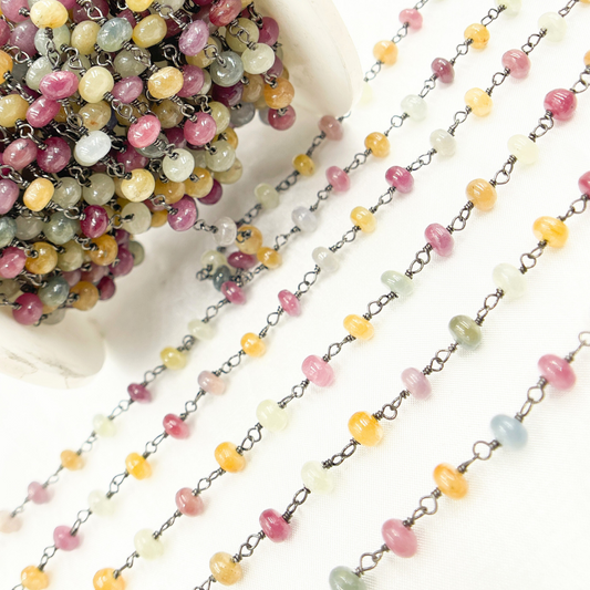 Multi Sapphire Smooth Oxidized Wire Chain