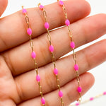 Load image into Gallery viewer, V250-PKGF. 14k Gold Filled Pink Color Enamel Satellite Cable Chain
