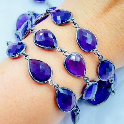 Hydro Amethyst Quartz Pear Shape Bezel Oxidized Wire Chain.